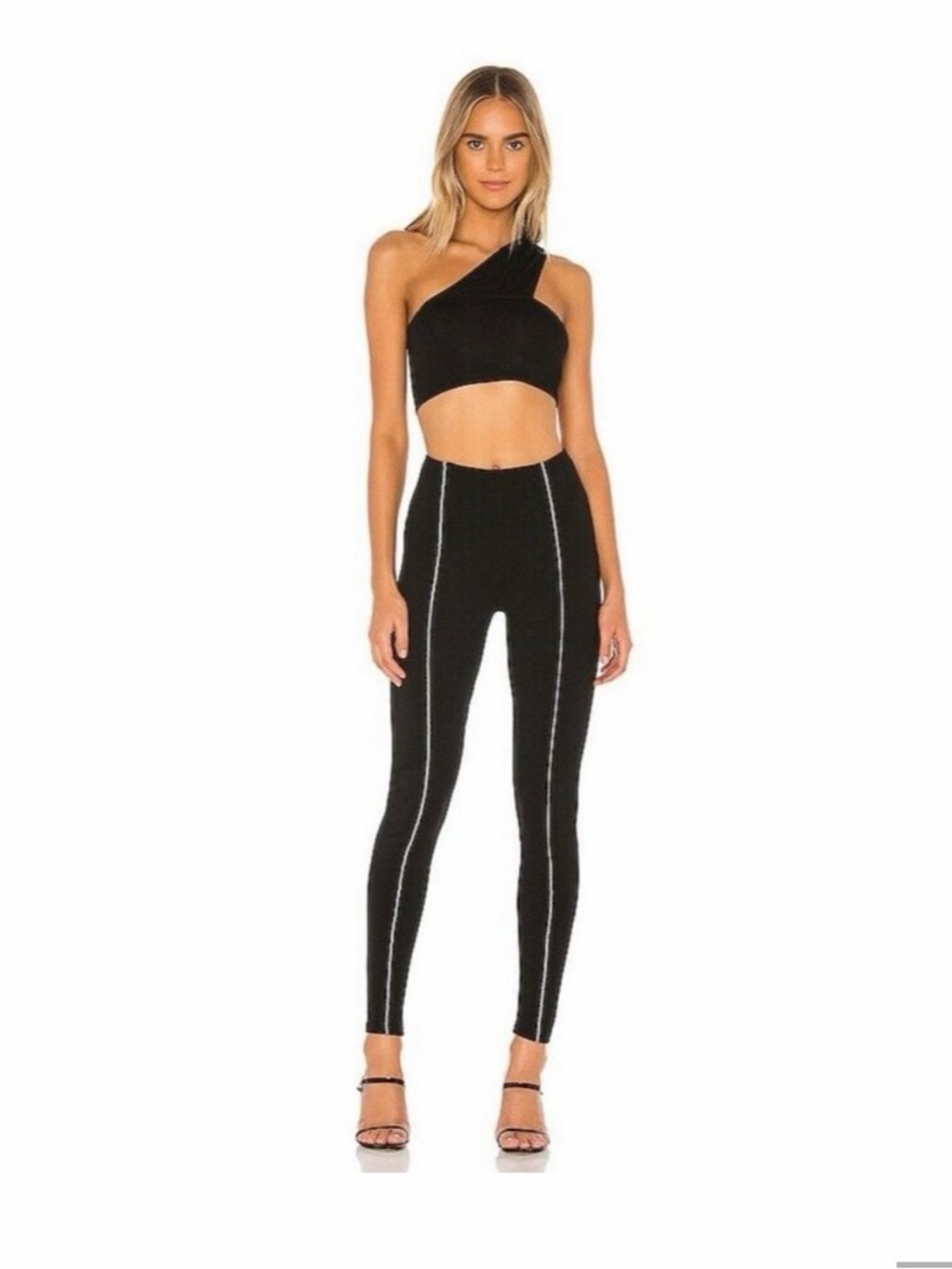 superdown Black High-Waist Leggings with Contrast Seams
